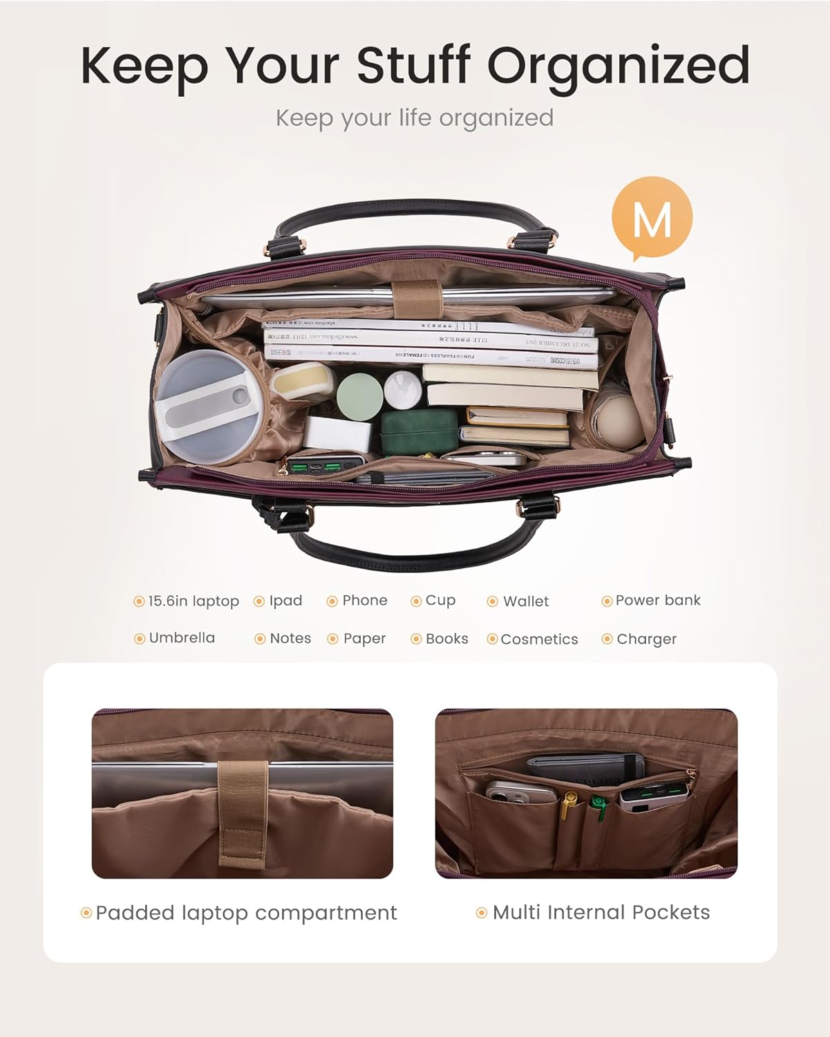 LOVEVOOK Laptop Bag for Women, 2-in-1 Tote Purse with Clutch & Cup Holder, Waterproof Briefcase for Work Travel