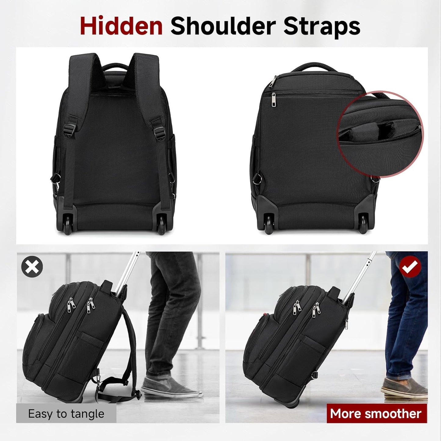 Rolling Backpack for Women Adults with wheels, 17.3 Inch Laptop Backpack Bag with Wheels for Travel Work Business (1Pc Black Backpack with 3 Packing Cubes)