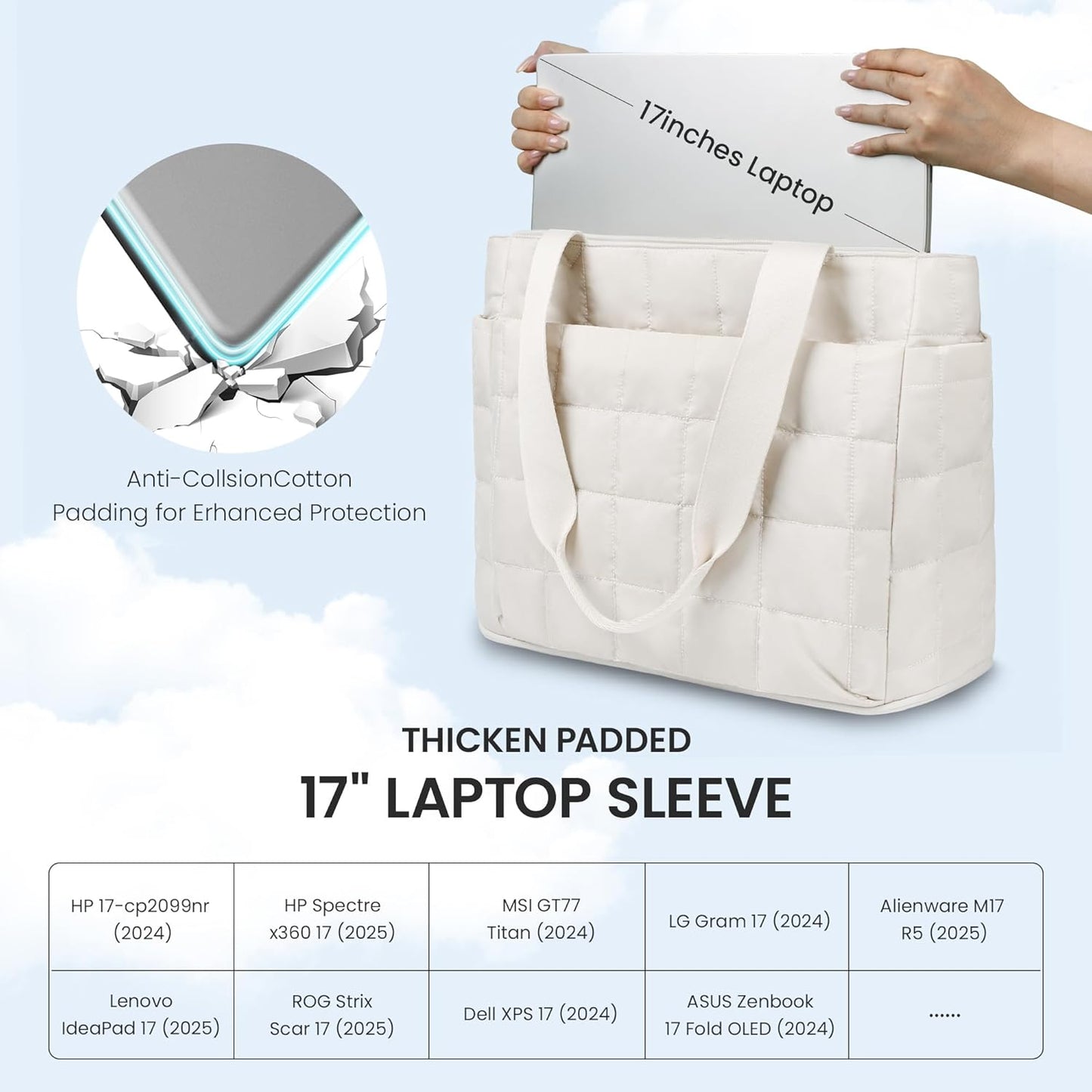 befen Laptop Tote Bag for Women Work, Travel Tote Bags Nurse Puffer Quilted Handbags, Lightweight Waterproof Beach Purse
