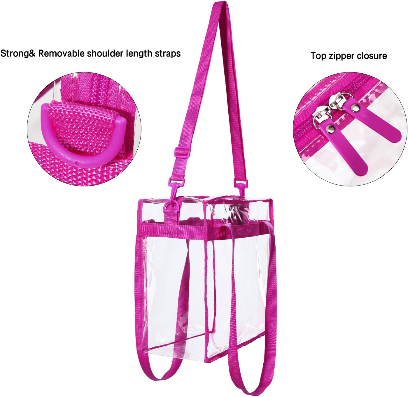BAGAIL Clear Bags 12x6x12 Stadium Approved Clear Tote Bag with Zipper Closure Crossbody Shoulder Bag with Adjustable Strap