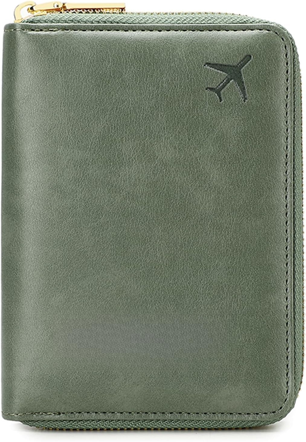 Genuine Leather Wallet Unisex Zipper Passport Holder RFID Blocking Waterproof - Vintage Travel Wallet (Green)