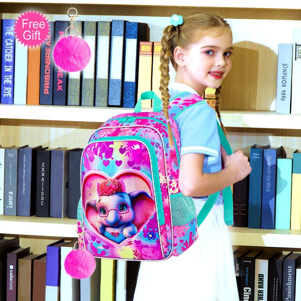 3PCS Girls Backpack, Kids Water Resistant Heart Bookbag Set with Lunch Box, Cute Kids School Bag for Preschool Toddler