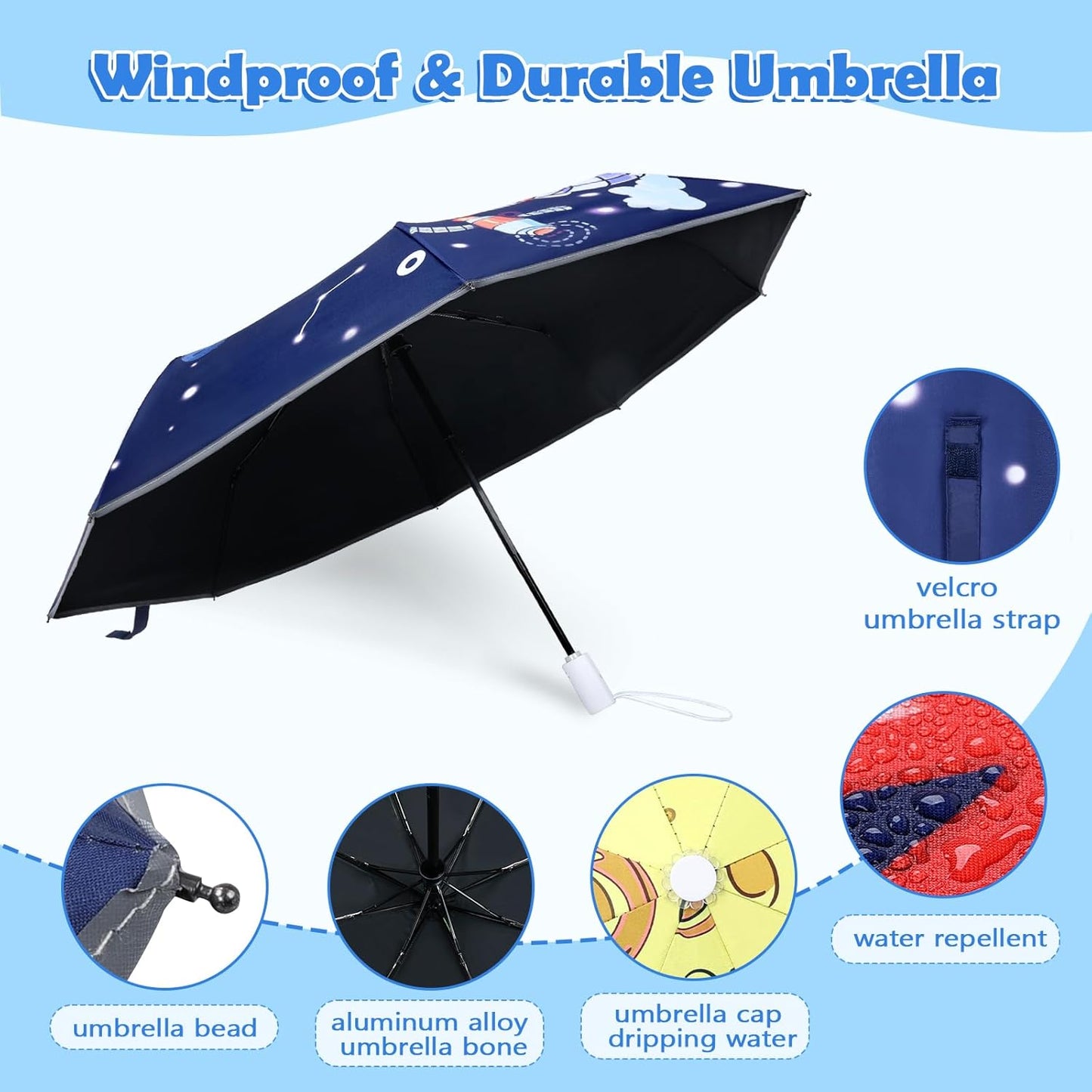 Kids Folding Umbrella Toddler Umbrella with UV Protection Portable Auto Open/Close Anti-rebound Safe Design Windproof, Compact, Lightweight Cute Umbrella for Girls & Boy