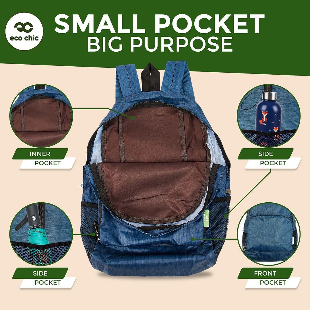 ECO CHIC Hiking Lightweight Packable Backpack - Foldable Daypack for Travel & Hiking & Outdoor