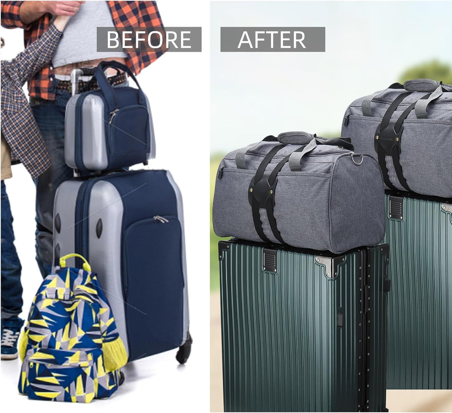 Adjustable Luggage Straps for Suitcases Add a Bag High Elastic Travel Bag Bungees Connecting Carry On Bag TSA Approved (4 Pack Black)