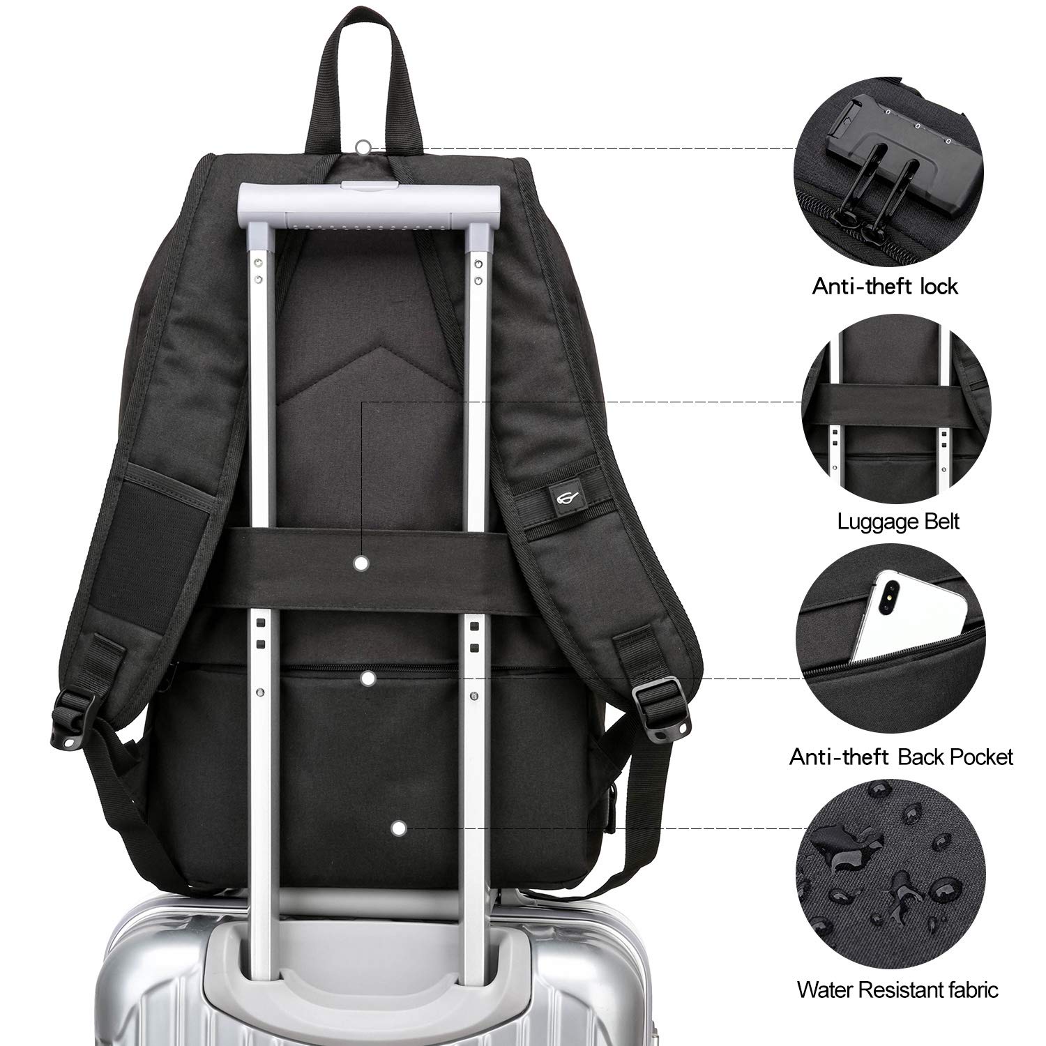 WENIG Anti-Theft Travel Laptop Backpack with USB Charging Port Lock,Water Resistant Slim Work
