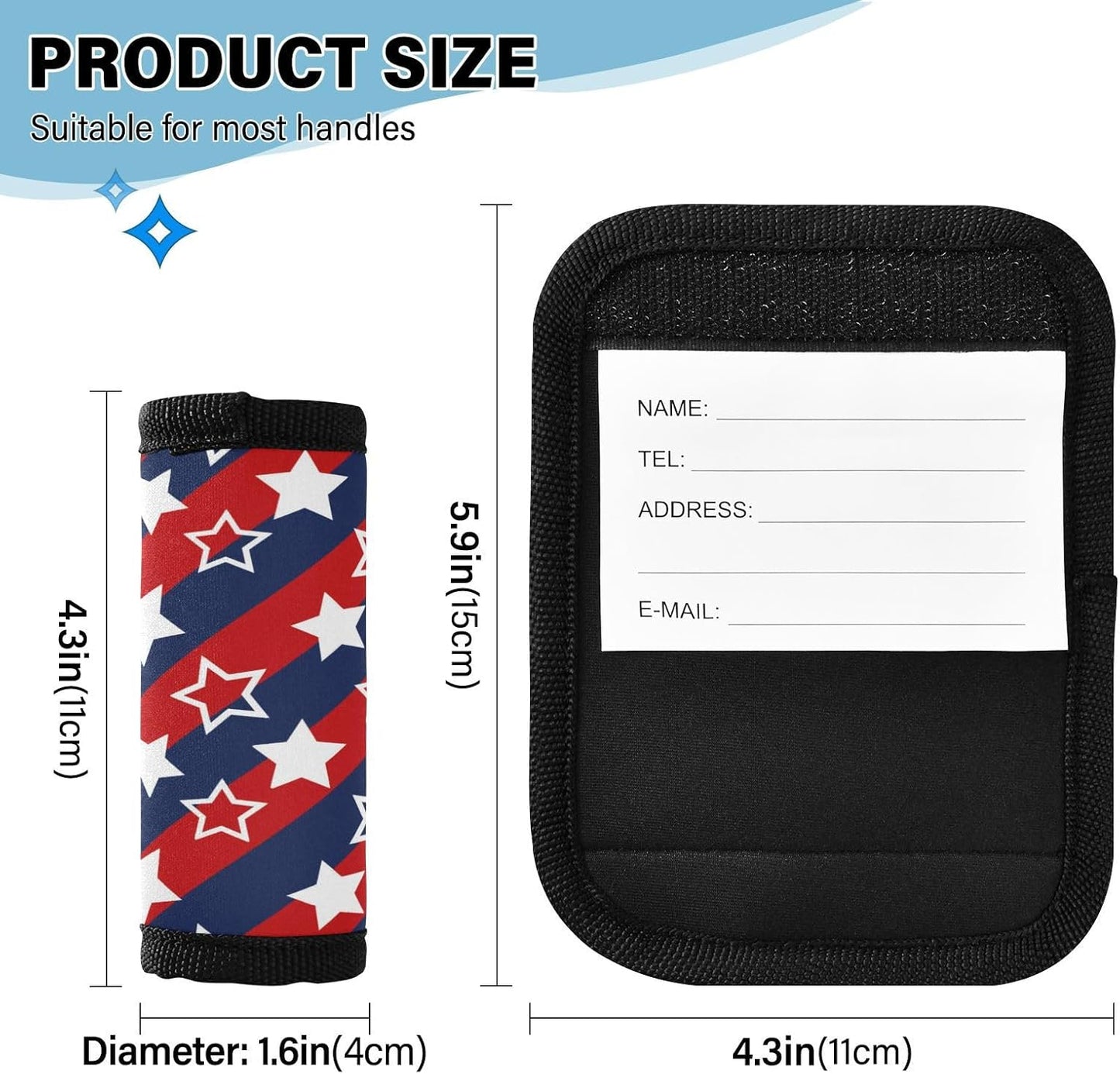 4 PC Luggage Handle Wrap Luggage Handle Covers Tags for Suitcase Bags Travel Luggage Handle Identifier Gripper Abstract Star Flag
