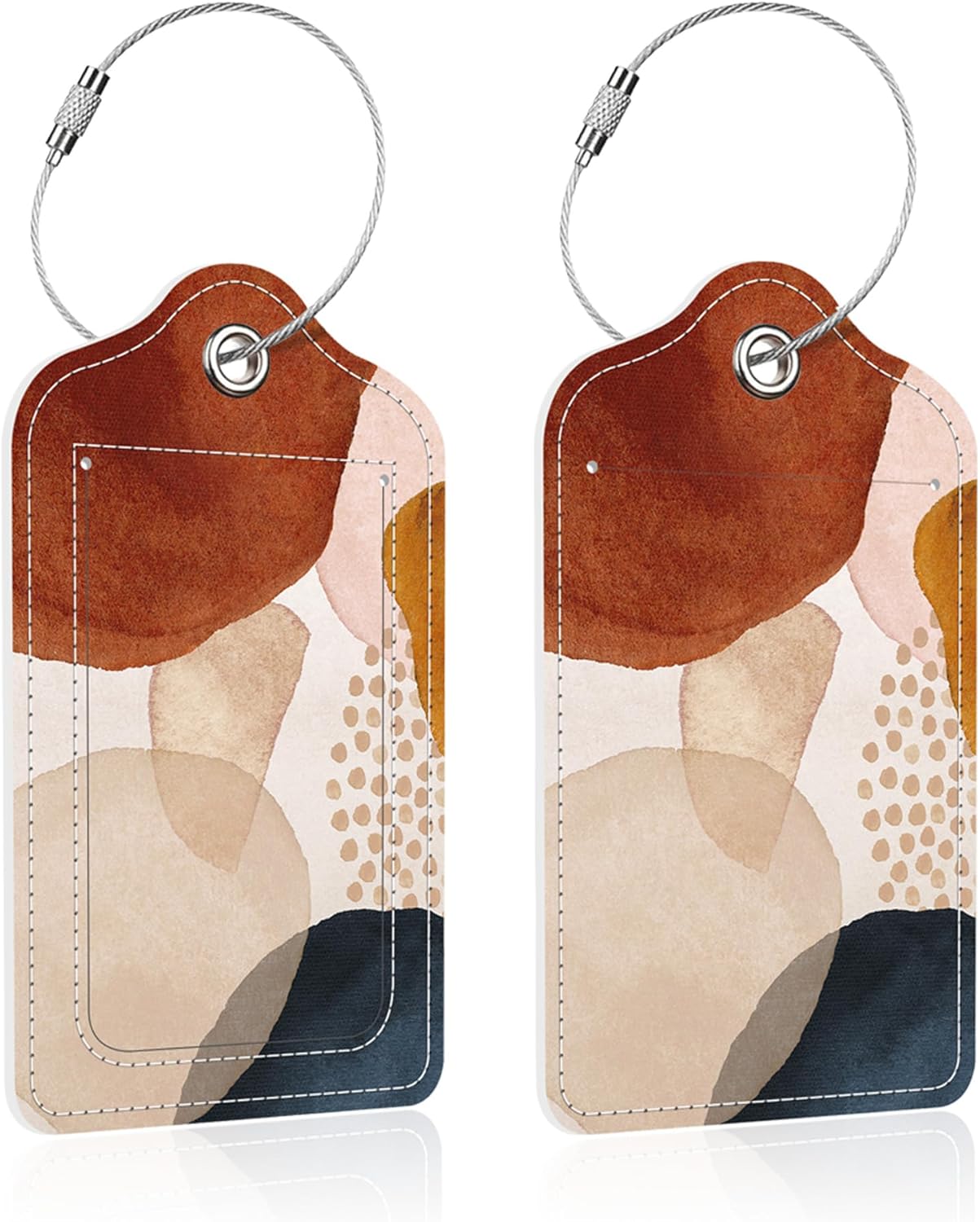 2 Pack Luggage Tag for Suitcase,Abstract Art PU Leather Suitcase Tags Identifiers with Privacy Name Address Labels and Steel Loop for Women Men Travel