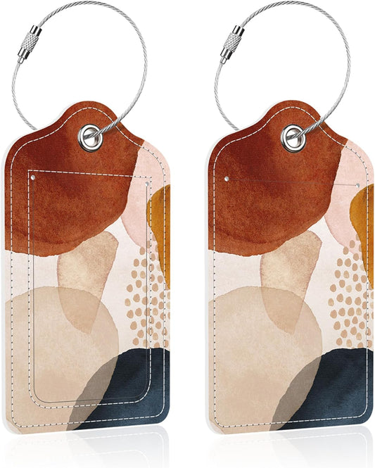 2 Pack Luggage Tag for Suitcase,Abstract Art PU Leather Suitcase Tags Identifiers with Privacy Name Address Labels and Steel Loop for Women Men Travel