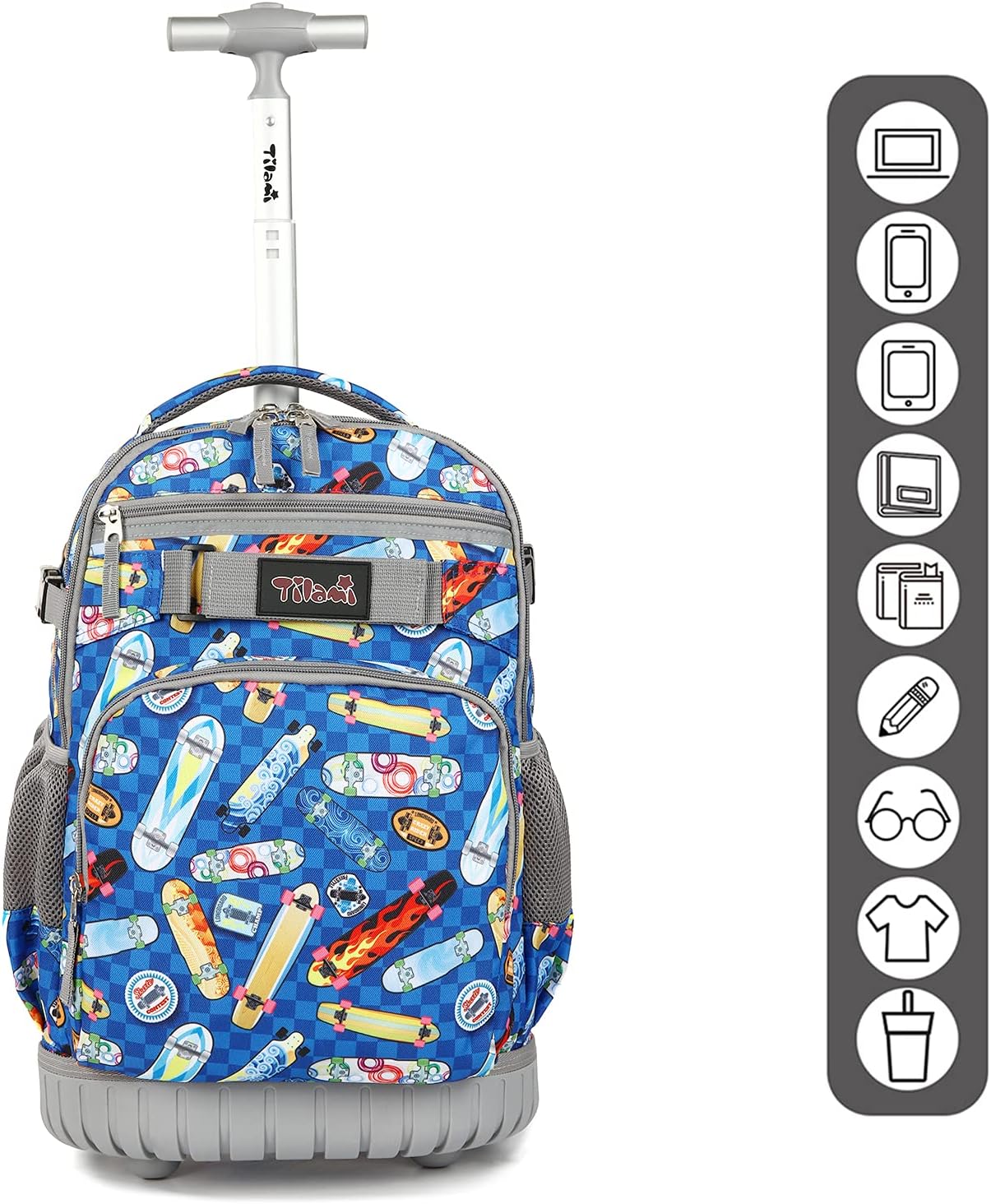 Tilami Rolling Backpack Armor Luggage School Travel Book Laptop 18 Inch Multifunction Wheeled Backpack Students, Skateboard