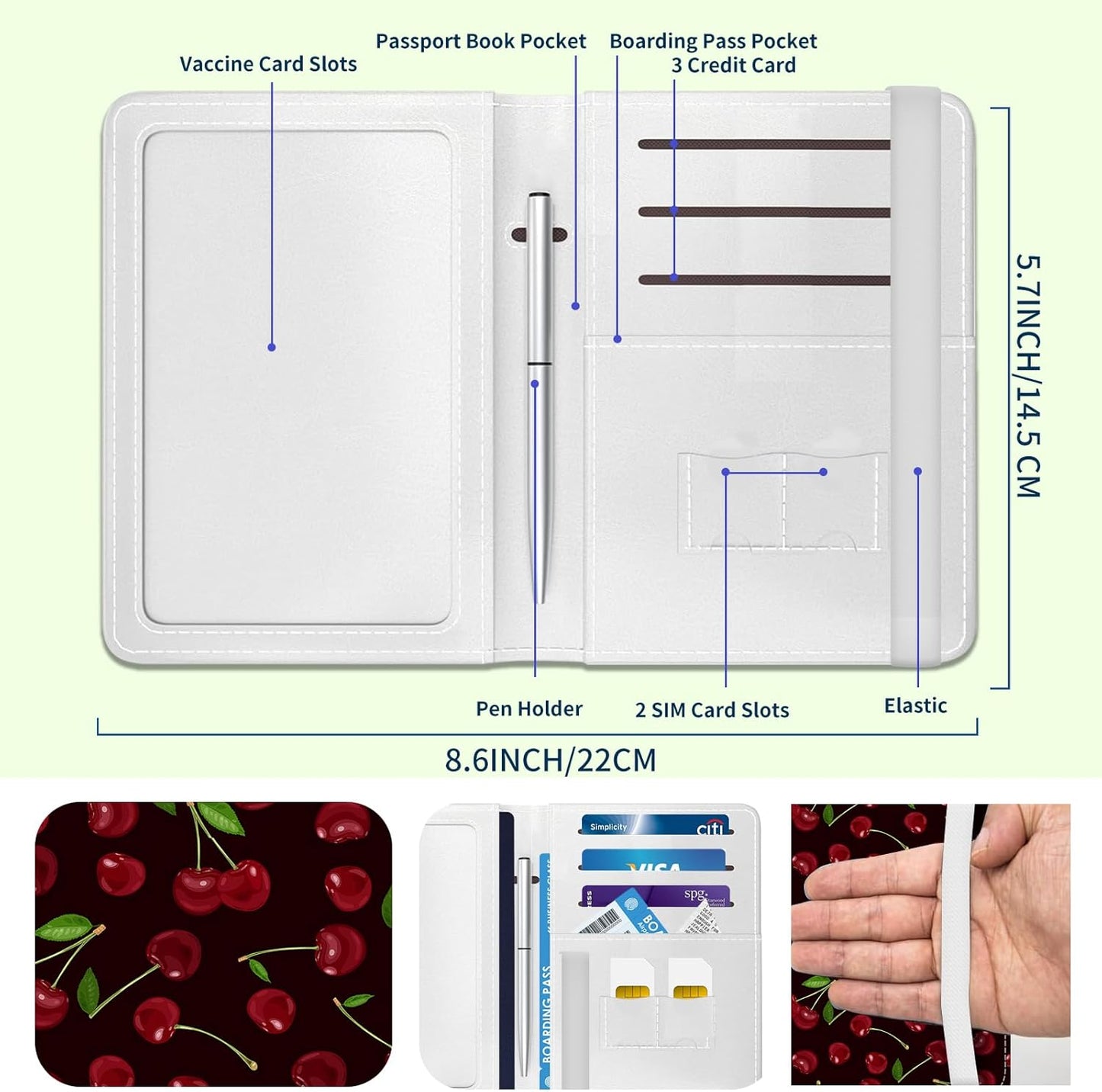 Passport Holder for Travel Essentials, Leather RFID Blocking Passport Wallet Cover Case, Cute Passport Book Holders for Women and Men Cute Cherry