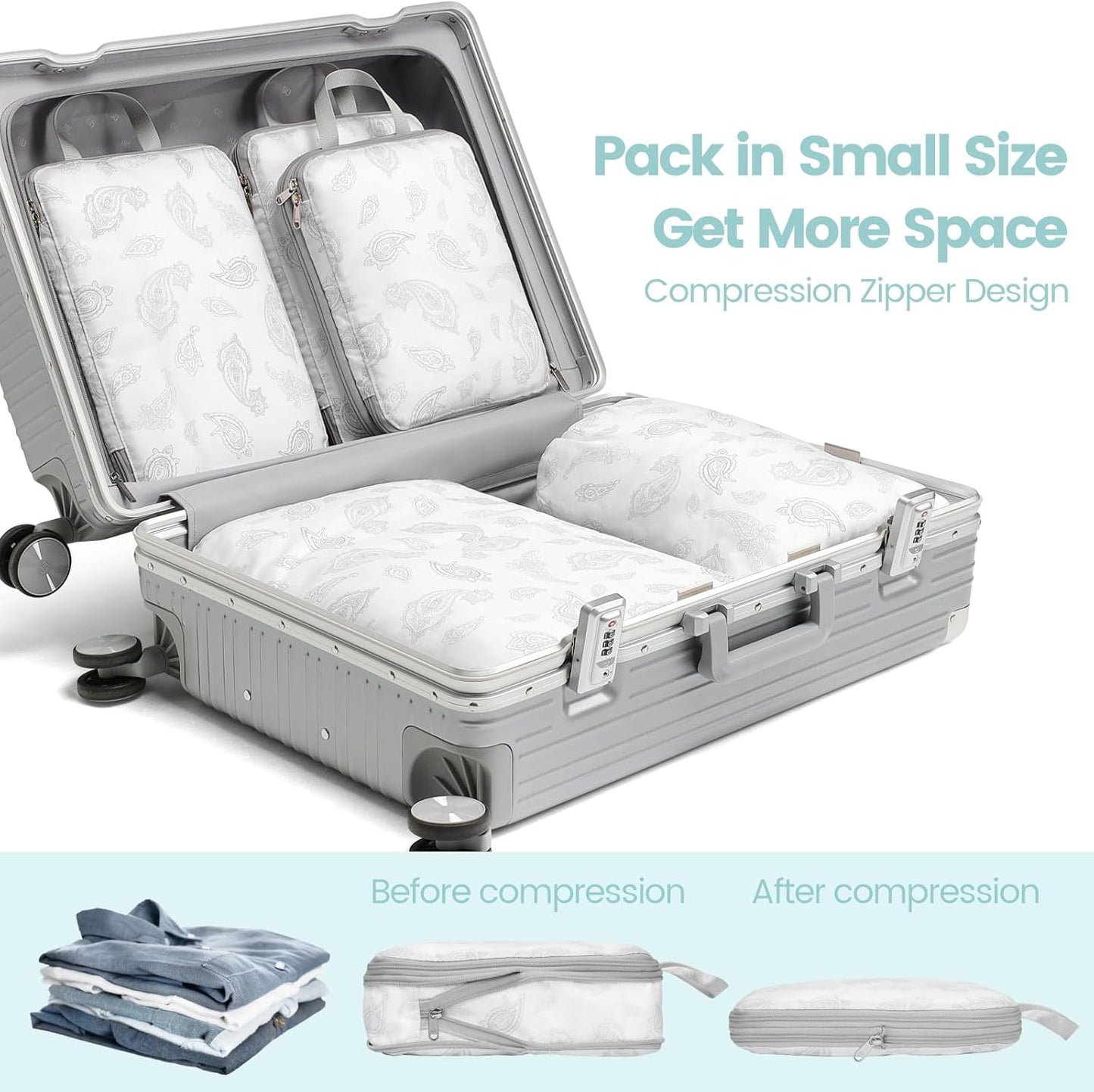 Cambond Compression Packing Cubes for Travel Women - Travel Bags Luggage Organizers Travel Essentials Compression Cubes for Travel Carry on Suitcases Organizer