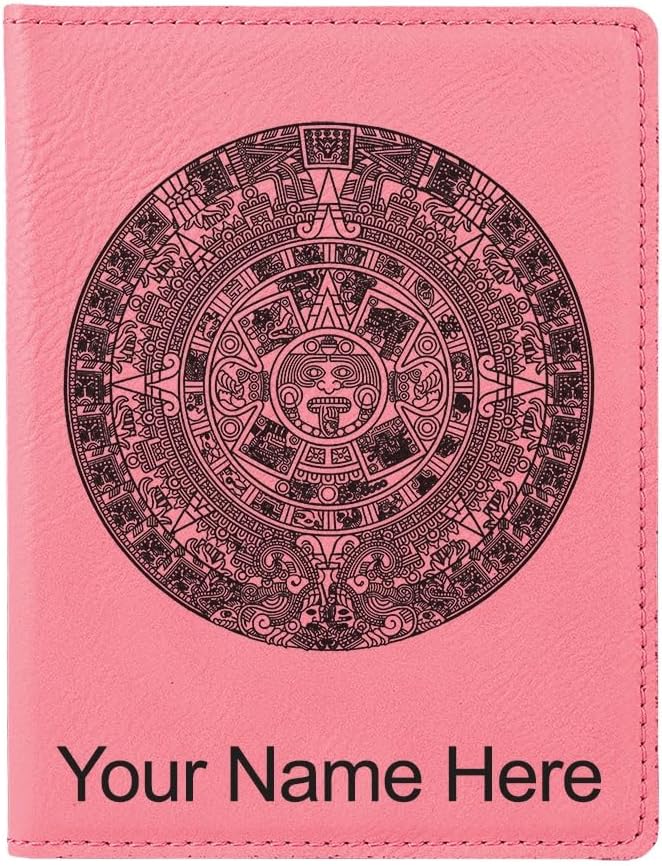 LaserGram Faux Leather Passport Holder, Aztec Calendar, Personalized Engraving Included (Pink)