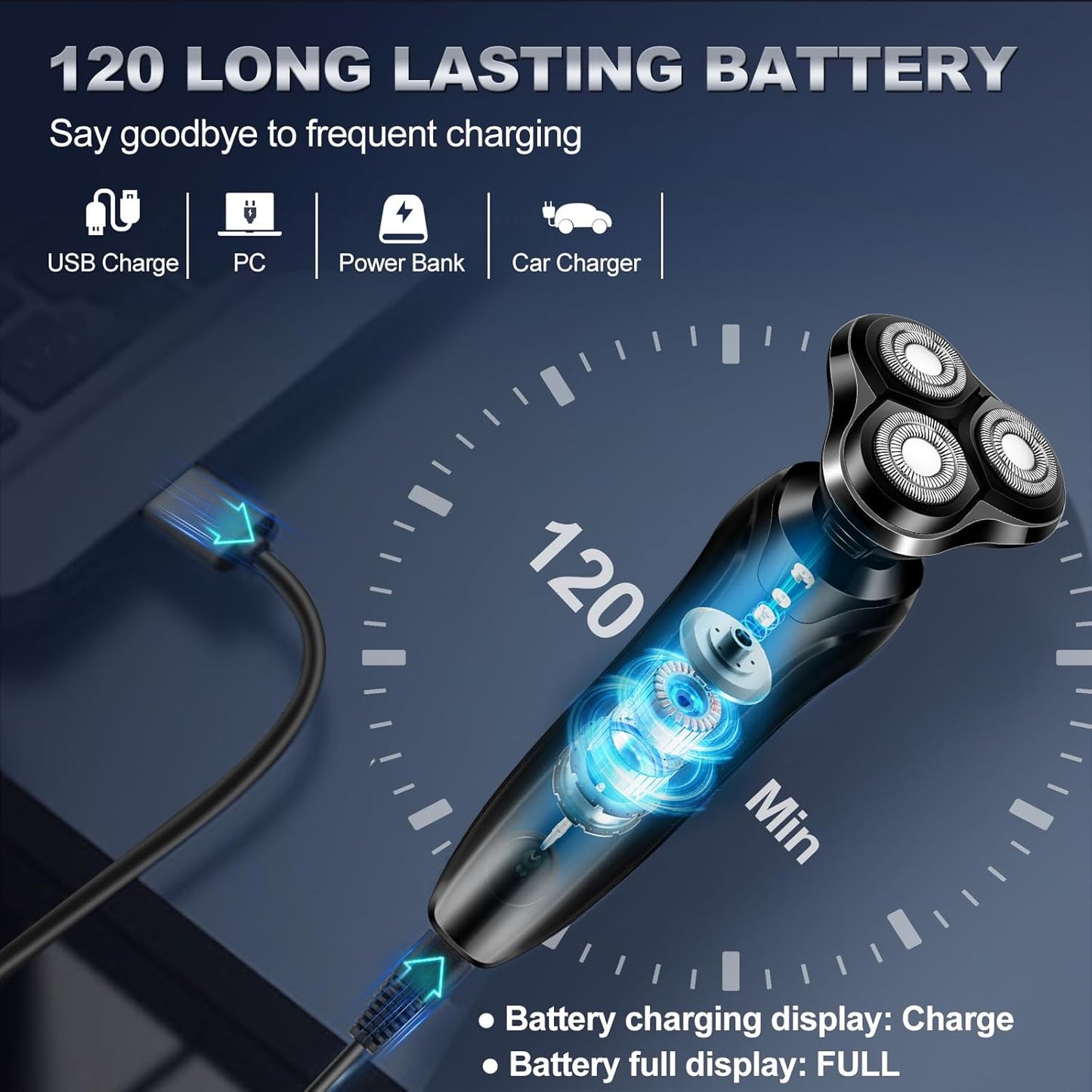 Electric Razor for Men, Men's Rotary Shavers, Waterproof, Wet and Dry Rechargeable Electric Shaver for Men's Faces with a Cordless and Floating Head,Portable Travel Razor,an Ideal Gift for Men