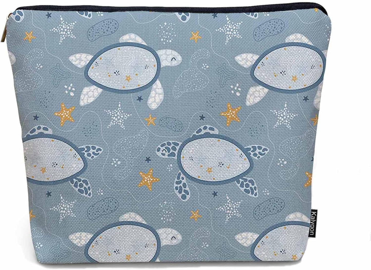 Sea Turtles Makeup Bags Makeup Organizer, Tropical Ocean Sea Turtle Starfish Blue Flax Toiletry