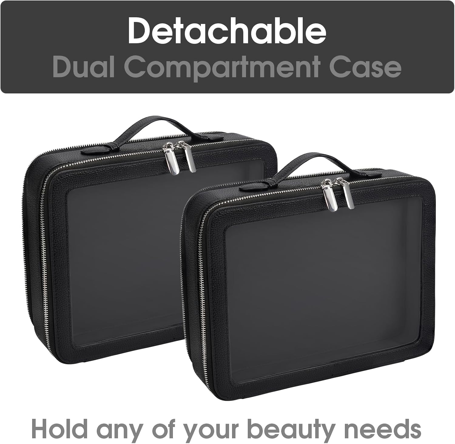 Clear Makeup Bag,Large Toiletry Case for Women,PU Leather Travel Cosmetic Bag,Detachable Makeup