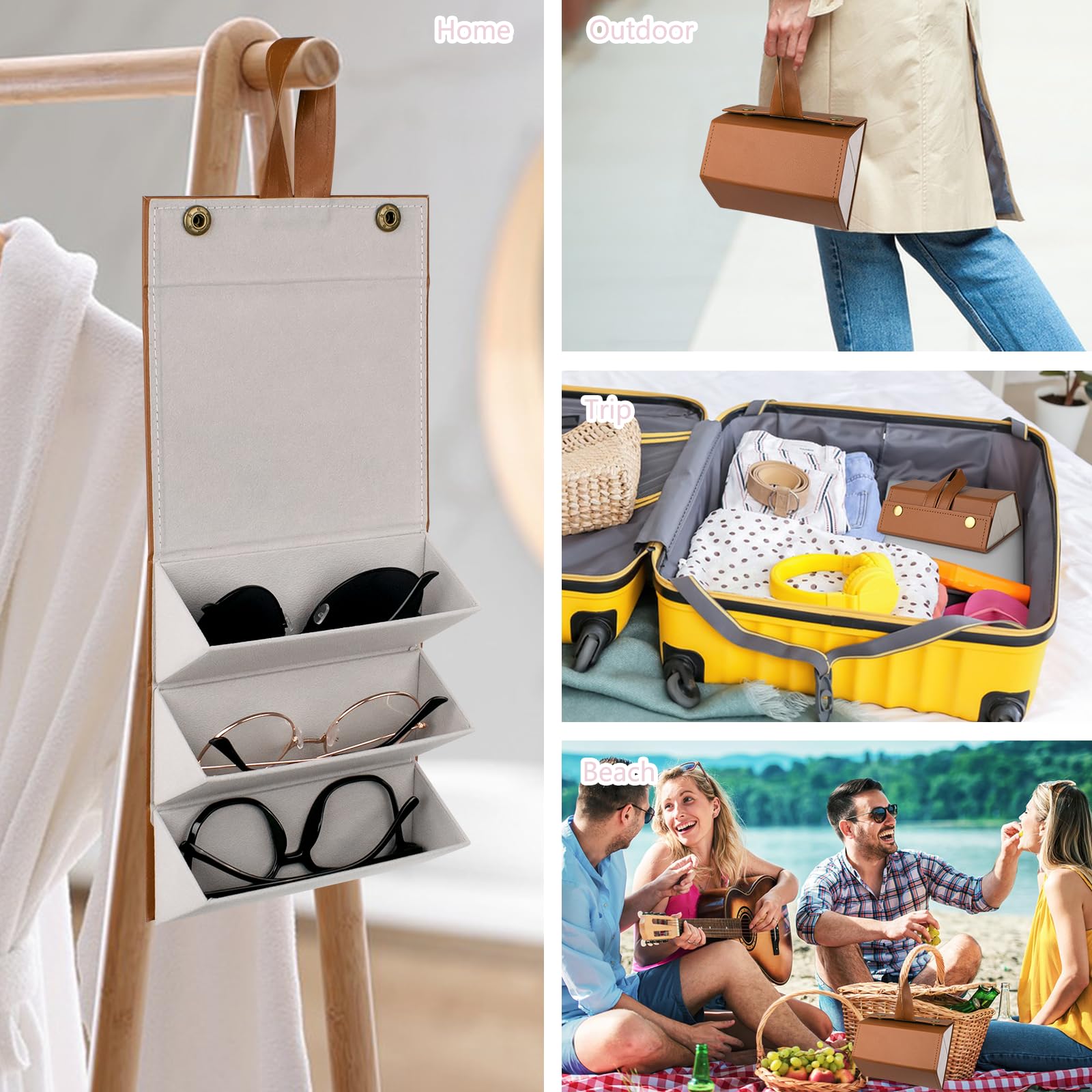 VACONICO Sunglasses Travel Case, Travel Sunglasses Case Organizer with 3 Slots Foldable Eyeglasses