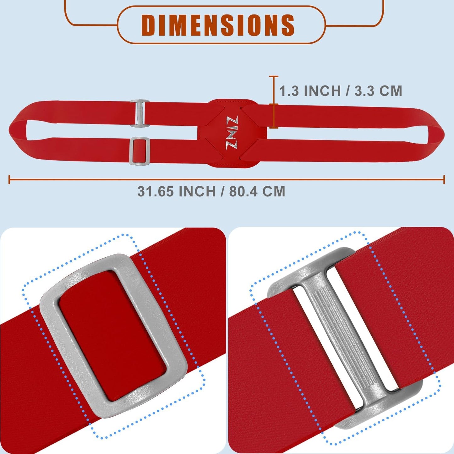 ZINZ Luggage Strap, High Elastic Suitcase Belt Adjustable Bag Bungees for Easier Travel，Red