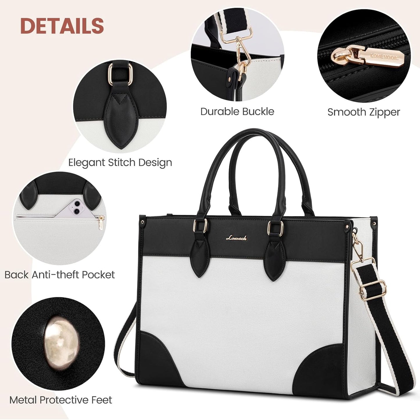 LOVEVOOK Laptop Bag for Women 15.6 lnch,Waterproof Laptops Tote Bags for Womens,Professional Work Bags for Women with Cup Holder,Large Laptop Purse Computer Briefcase Office Teacher Clutch Bag,2 PCS