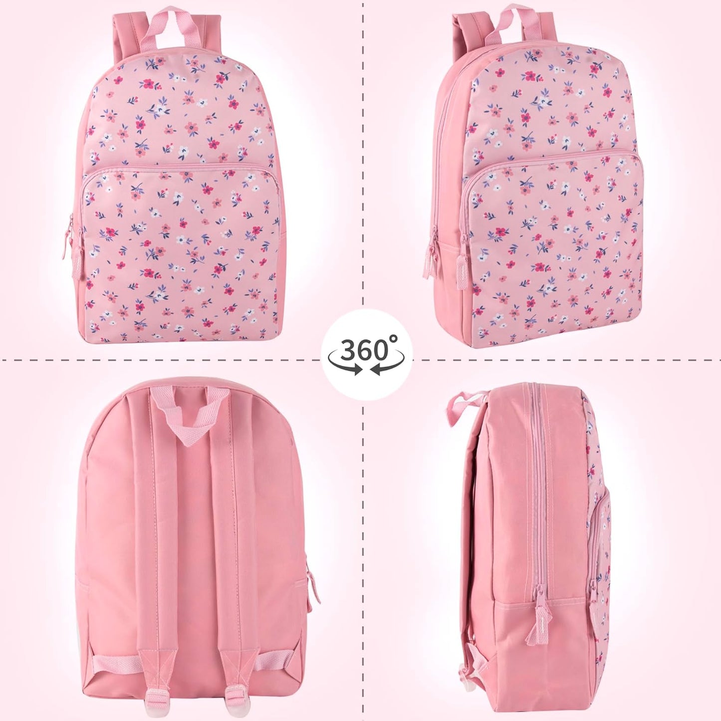 Fun School Backpack for Elementary Middle School Girls and Boys | 17 Inch Printed Backpacks for School Kids, Travel (Pretty Pink Flowers)