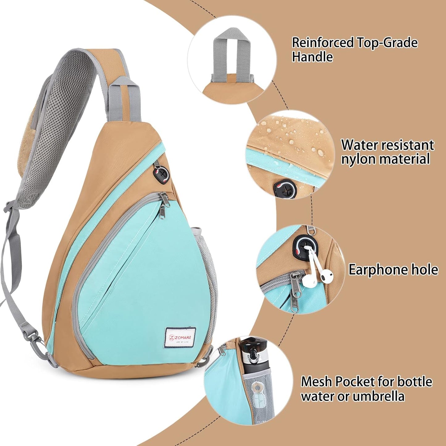ZOMAKE Sling Bag,Small Crossbody Sling Backpack,Water Resistant Shoulder Daypack for Travel,Anti