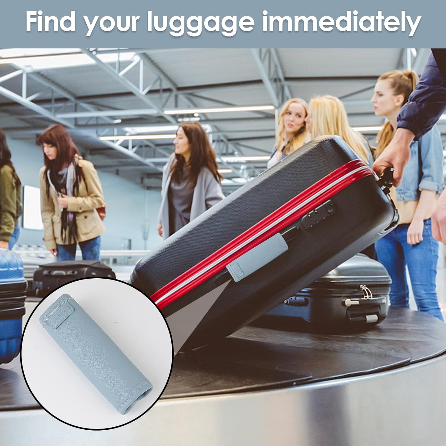 KINIVA 4 Pack Set Vegan Leather Luggage Handle Wraps, Blue, 5.7x6.1 Inch, Travel Accessory
