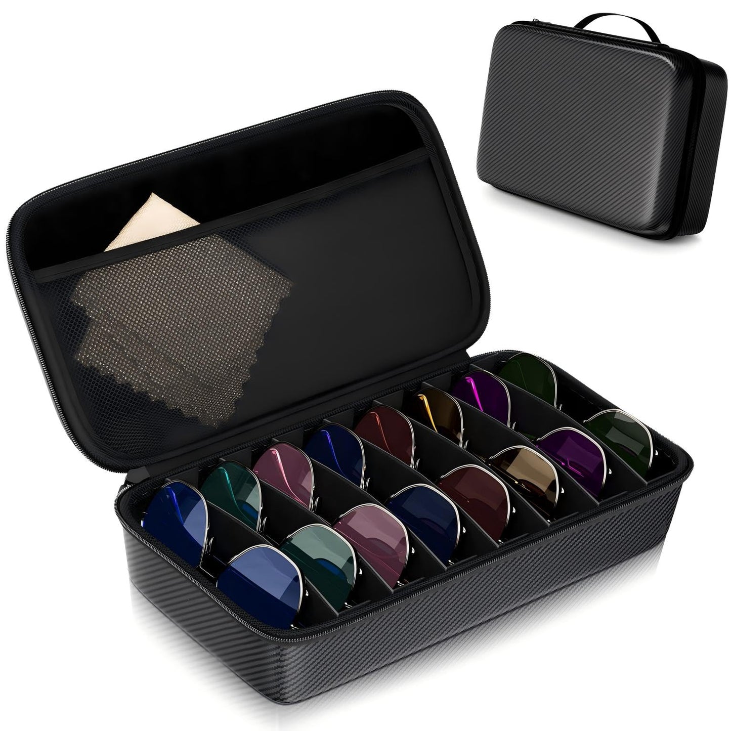 Vecxoty Black Travel Sunglasses Organizer For 8 Pairs​, EVA Hard Shell​Sunglass Case with Soft