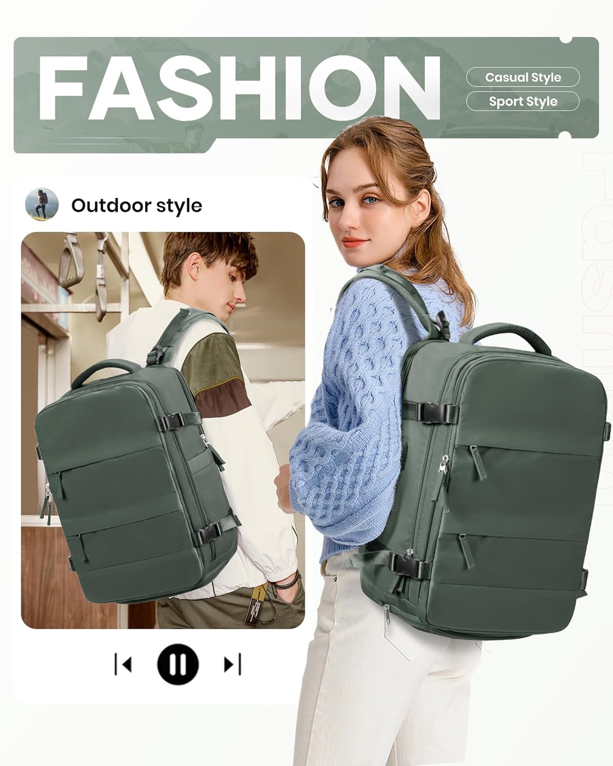 Vacuum Backpack Travel with Pump, Vacuum Seal Compression Backpack with Pump for Travel Frontier Approved 18x14x8 inches, Business 15.6" Laptop Bag for Men, Army Green