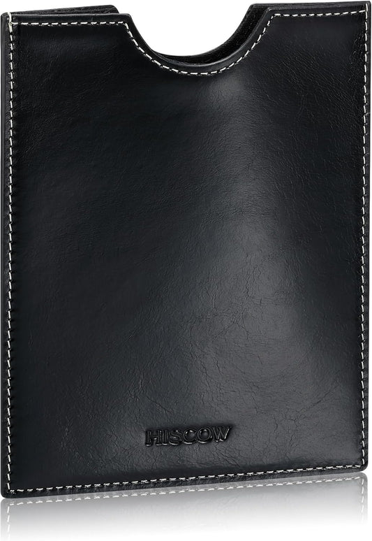HISCOW Minimalist Passport Sleeve - Italian Calfskin (Antiqued Black)