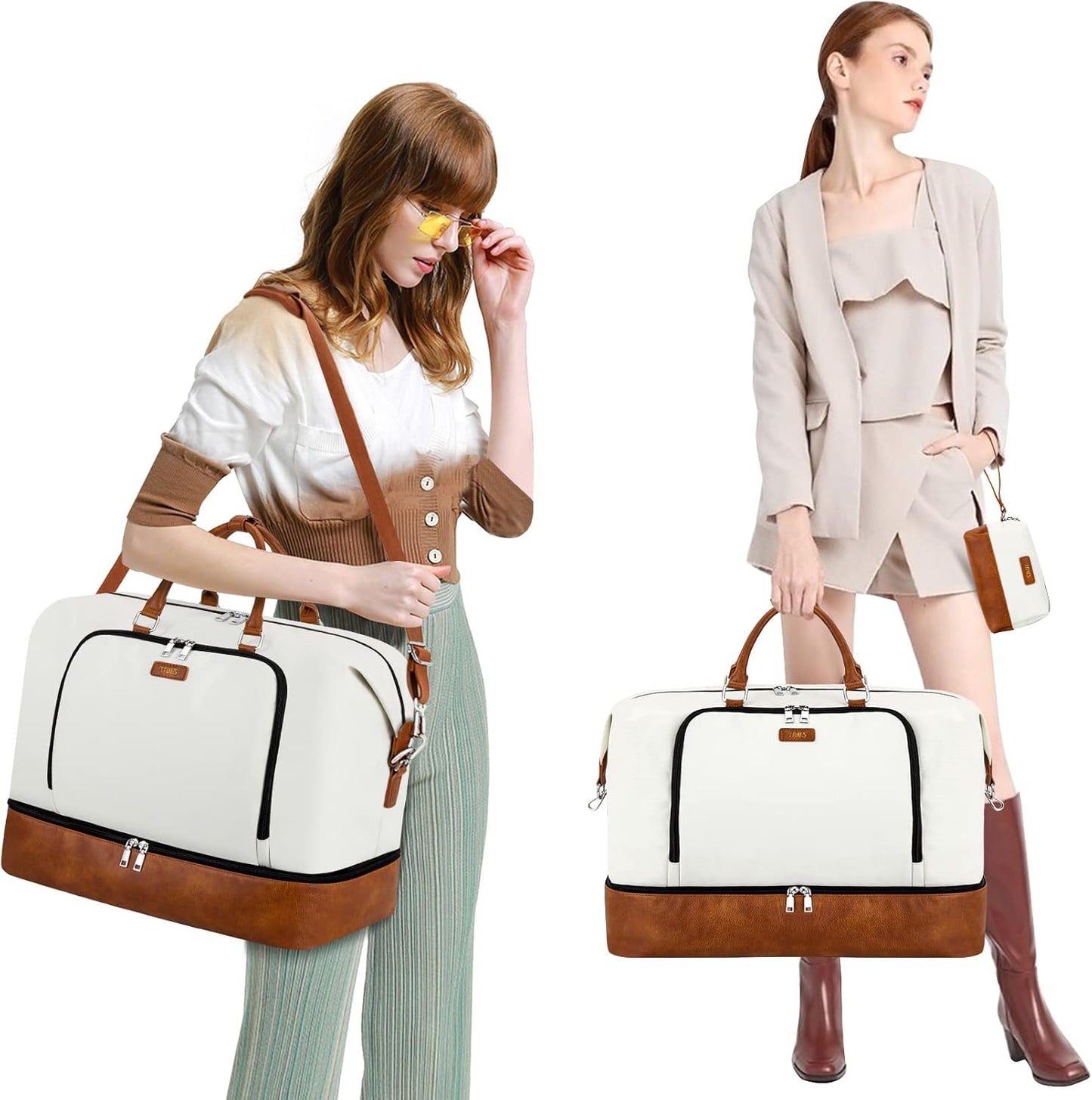 Travel Weekender Bag for Women, Overnight Bag with Shoe Compartment Oversized Travel Duffel Bag Carry On Tote 21"