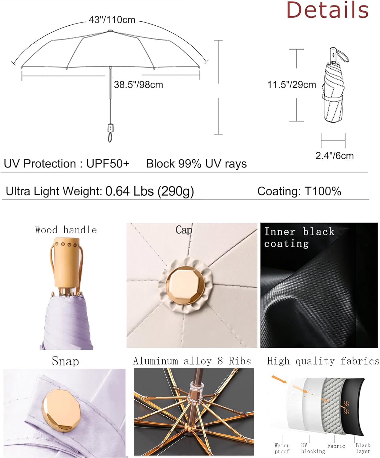 Sun Umbrella UV protection UPF 50+ Compact Portable travel Parasol Auto Open Close Windproof and Waterproof Folding Sun and Rain Small Umbrella For Walking