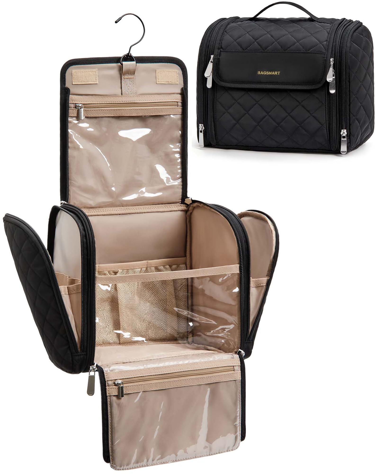 BAGSMART Makeup Bag for Women with Hanging Hook - Portable Cosmetic Case, Large Capacity Door Room