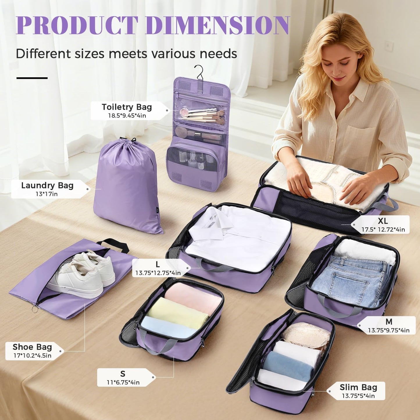 BAGAIL 4 Set/6 Set/8 Set Compression Packing Cubes Travel Accessories Expandable Packing