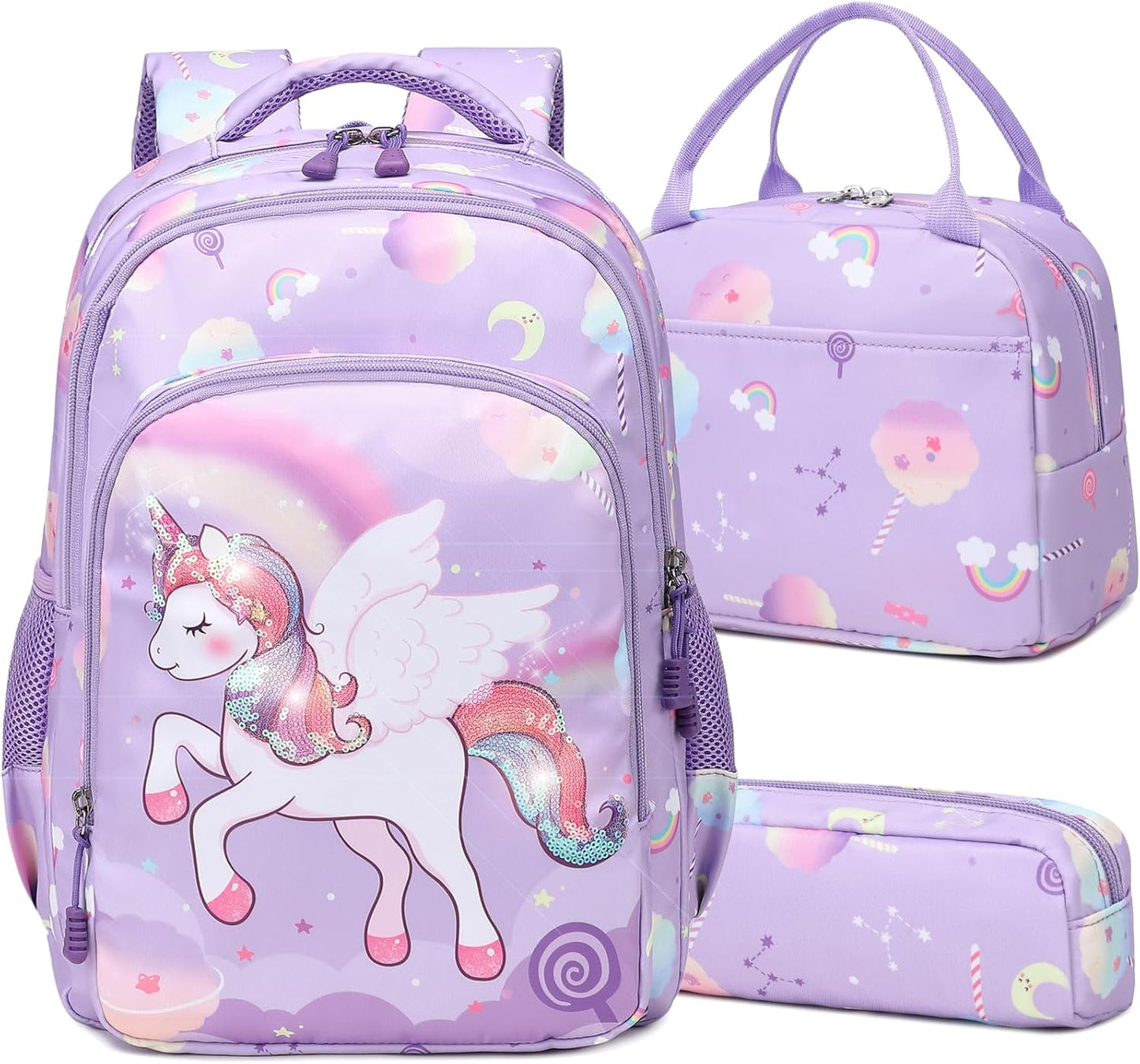 Meisohua Girls Backpack with Lunch Box 3 in 1 Set Kids Backpack for Girls Preschool Kindergarten Elementary School Backpack