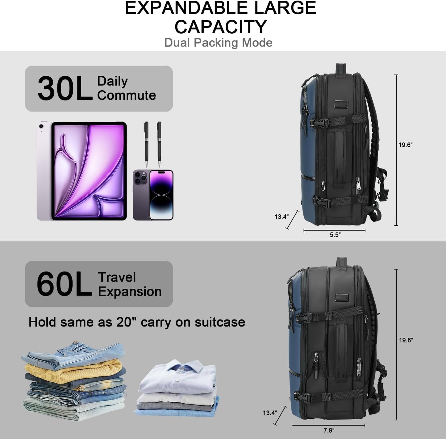 SOAEON Vacuum Backpack with Pump,Waterproof Underseat Carry on Bag with Vacuum Seal Compression Backpack for Airplane