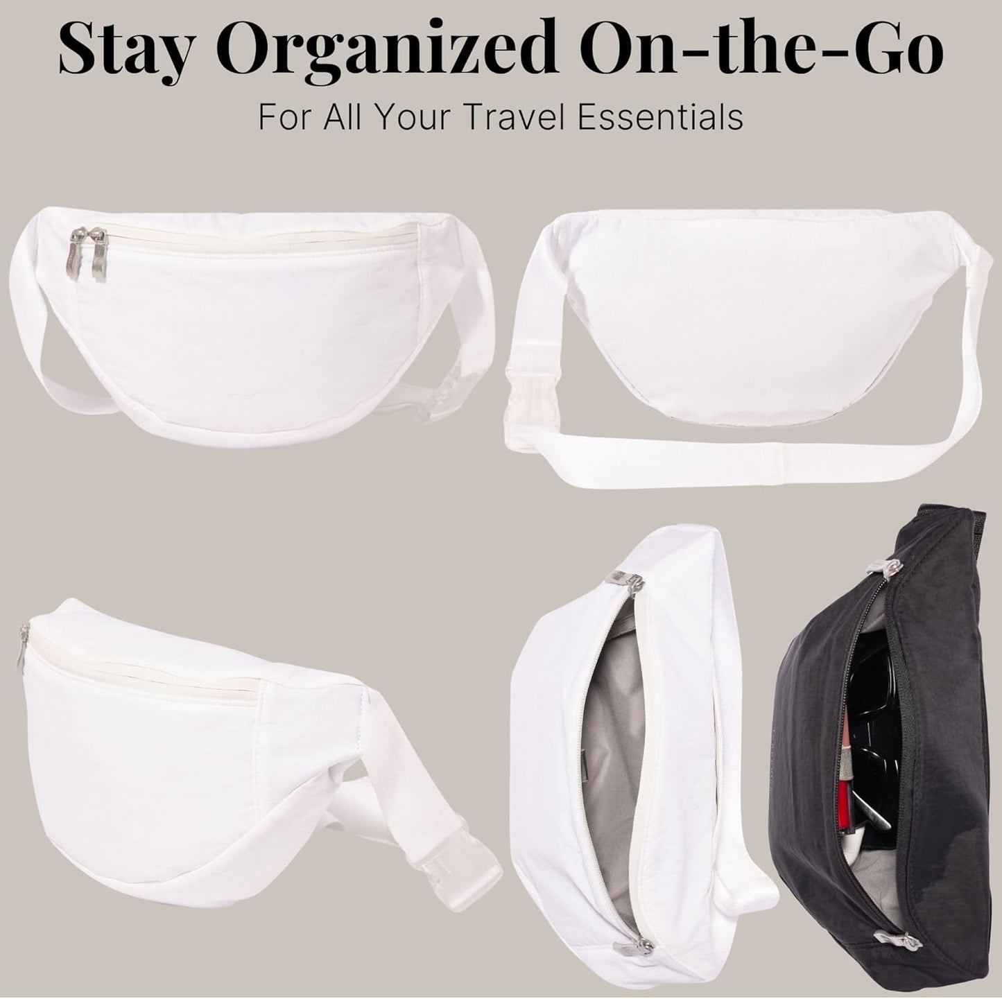 Baggallini Style Swift Belt Bag Sling Bag - Lightweight 12"x7" Crossbody Bag Fanny Pack Belt w/RFID and Adjustable Strap
