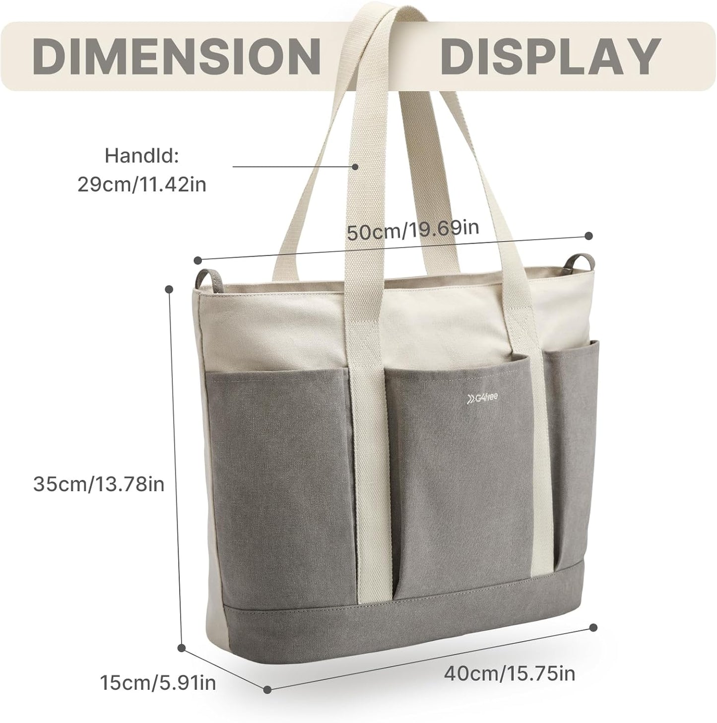 G4Free Large Canvas Tote Bag for Women with Zipper Fit 15.6" Laptop, Everything Tote Bags with