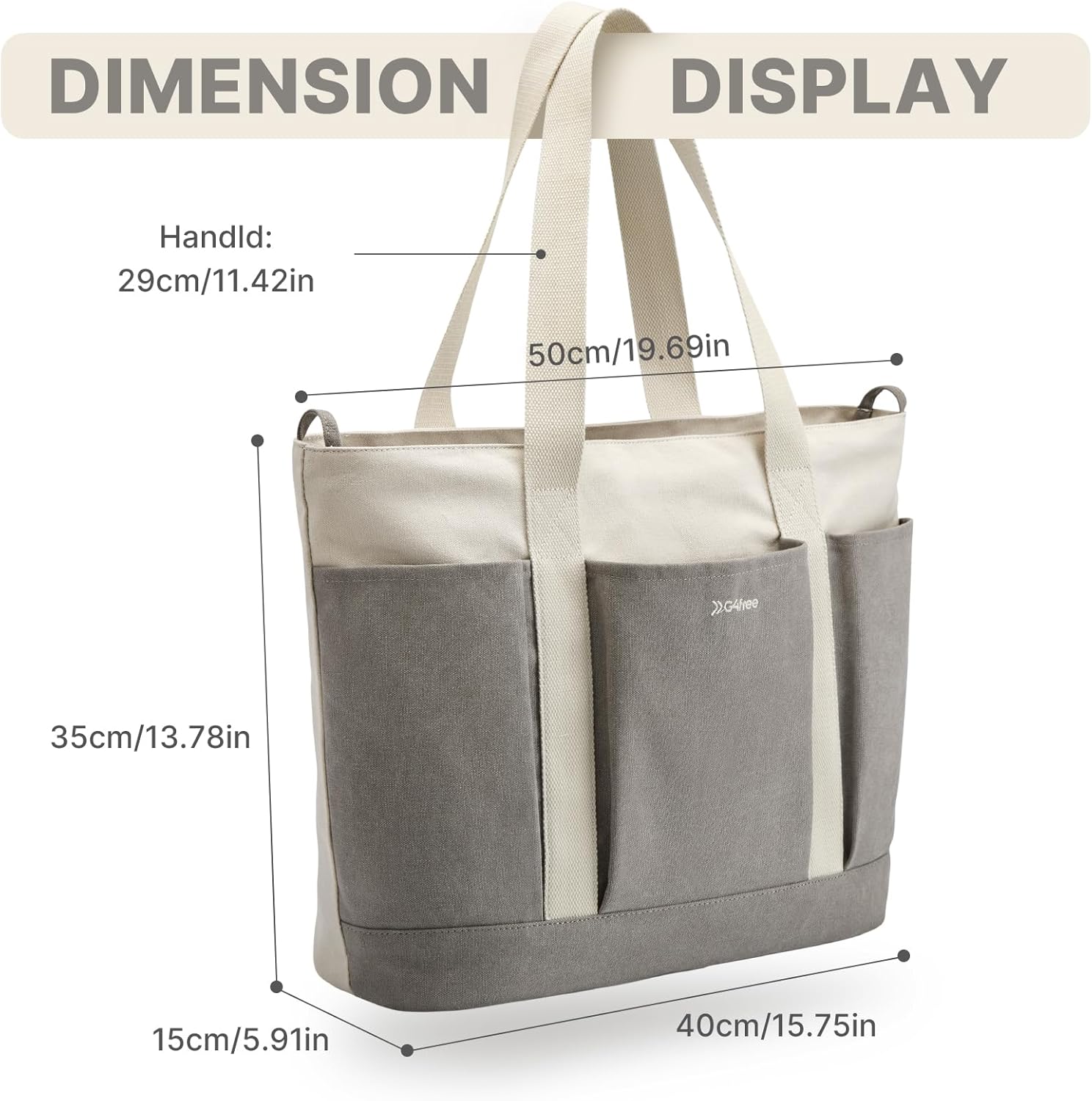G4Free Large Canvas Tote Bag for Women with Zipper Fit 15.6" Laptop, Everything Tote Bags with