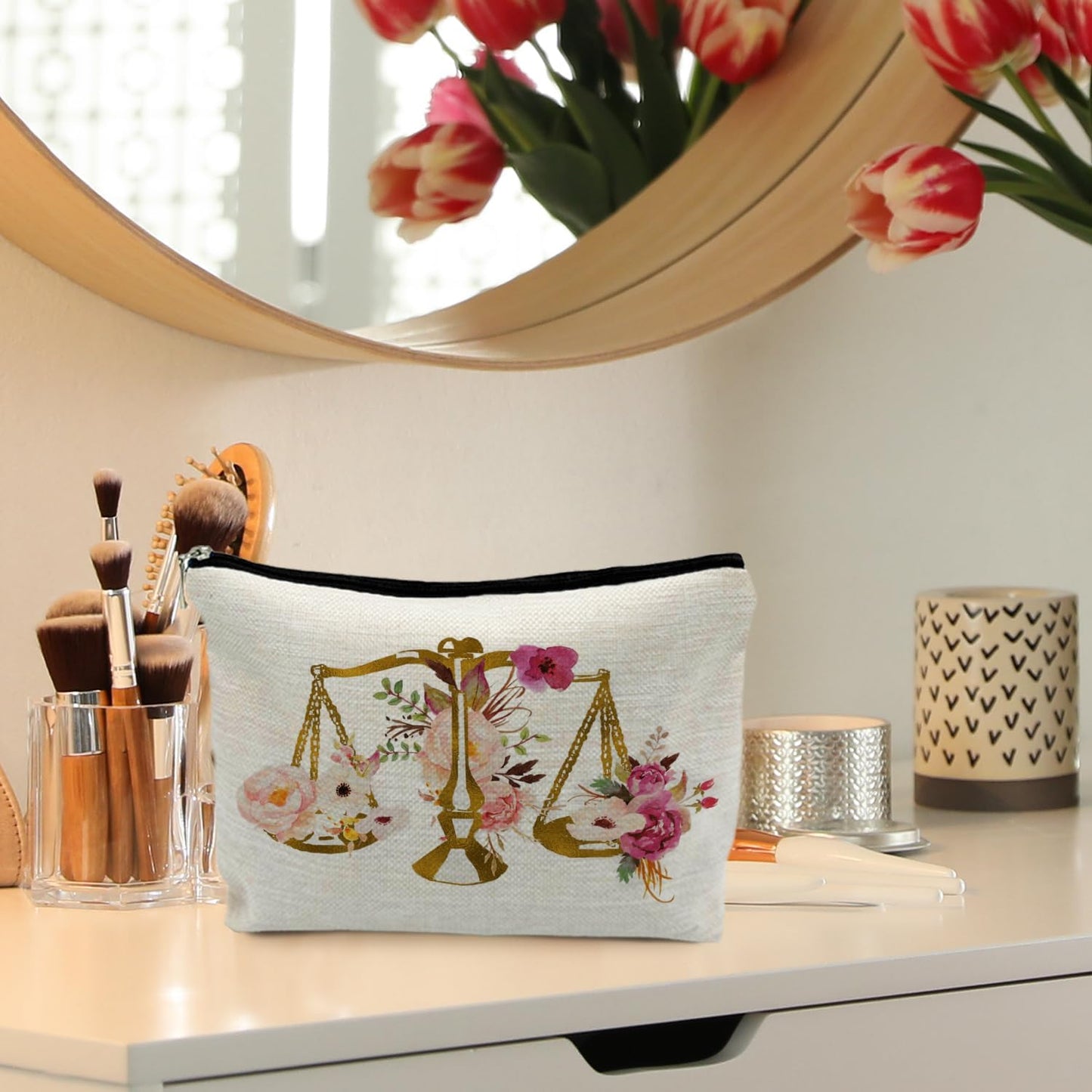 Lawyer Gifts for Women, Lawyer Floarl Scale Makeup Bag, Law Graduation Gifts, Future Lawyer Gifts, Gifts for Lawyers,Women in Law Cosmetic Bags Makeup Pouch