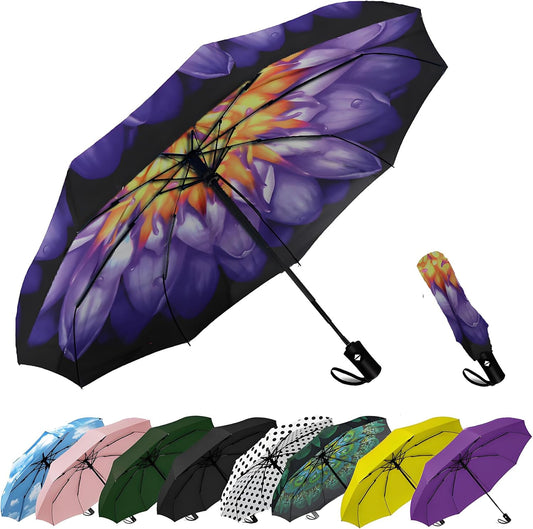 SIEPASA Windproof Travel Compact Umbrella-Automatic Umbrellas for Rain-Compact Folding Umbrella, Travel Umbrella Compact, Small Portable Windproof Umbrellas for Men Women Teenage. (Water Lily)