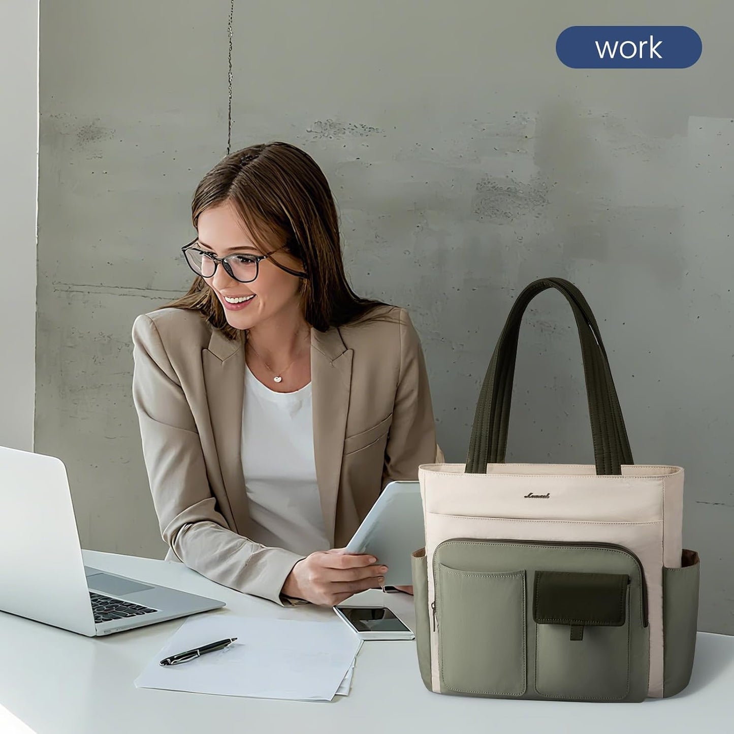 LOVEVOOK Tote Bag for Women,Light Puffer Tote Bag with Multi-pockets,Stylish Carry on Laptop Bags for Daily,Travel,Work,Gym