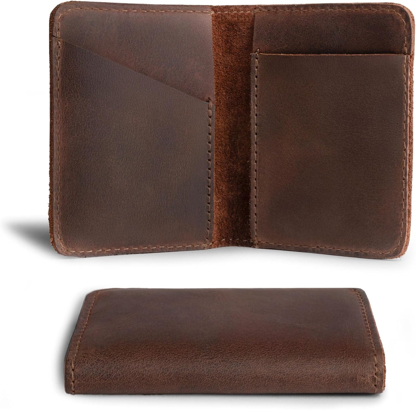 Hide & Drink, Bifold Wallet, Slim Card Holder, Minimalist Traveler Wallet, Vintage Front Pocket Wallet, Full Grain Leather, Handmade, Bourbon Brown