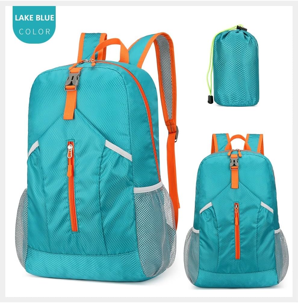 25L Foldable Hiking Backpack Lightweight Packable Basic-Daypack Collapsible Bag Water-Resistant Travel Men Women Camping Cycling Outdoor (Lake Blue)