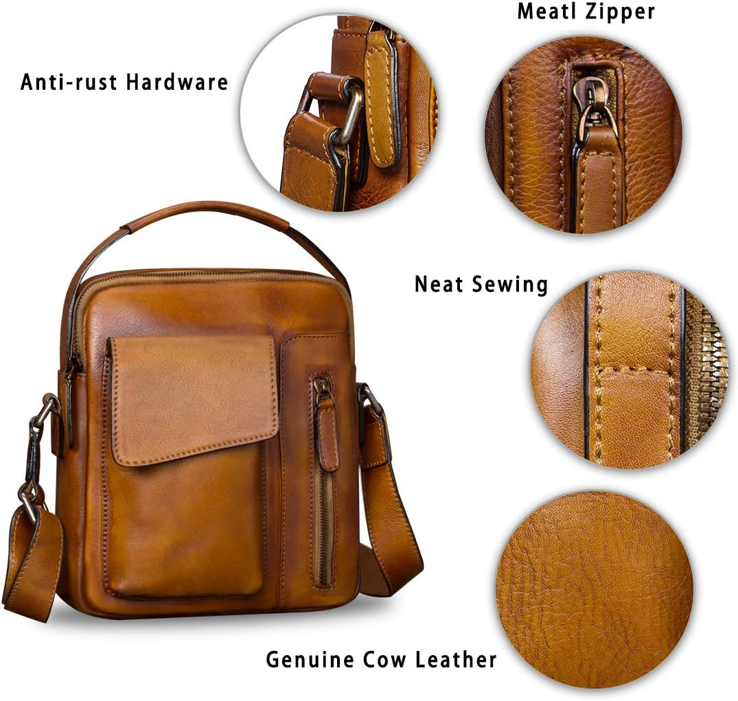 Genuine Leather Purses and Shoulder Bag for Men Vintage Real Leather Messenger Bag Handbag Crossbody Satchel Purse Strap