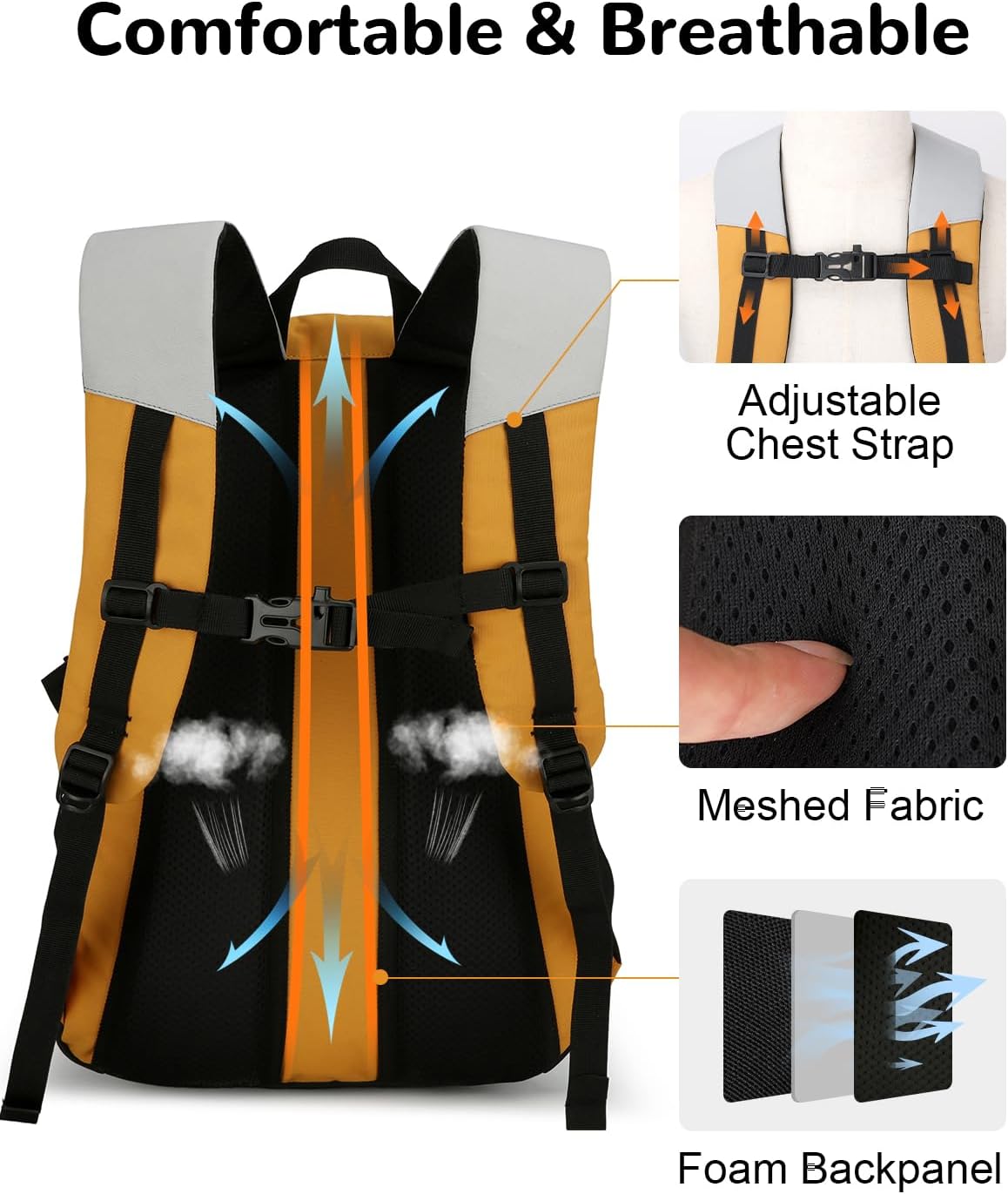 20L Small Waterproof Hiking Backpack with Chest Strap for Men Women, Lightweight Outdoor Daypack, Gray
