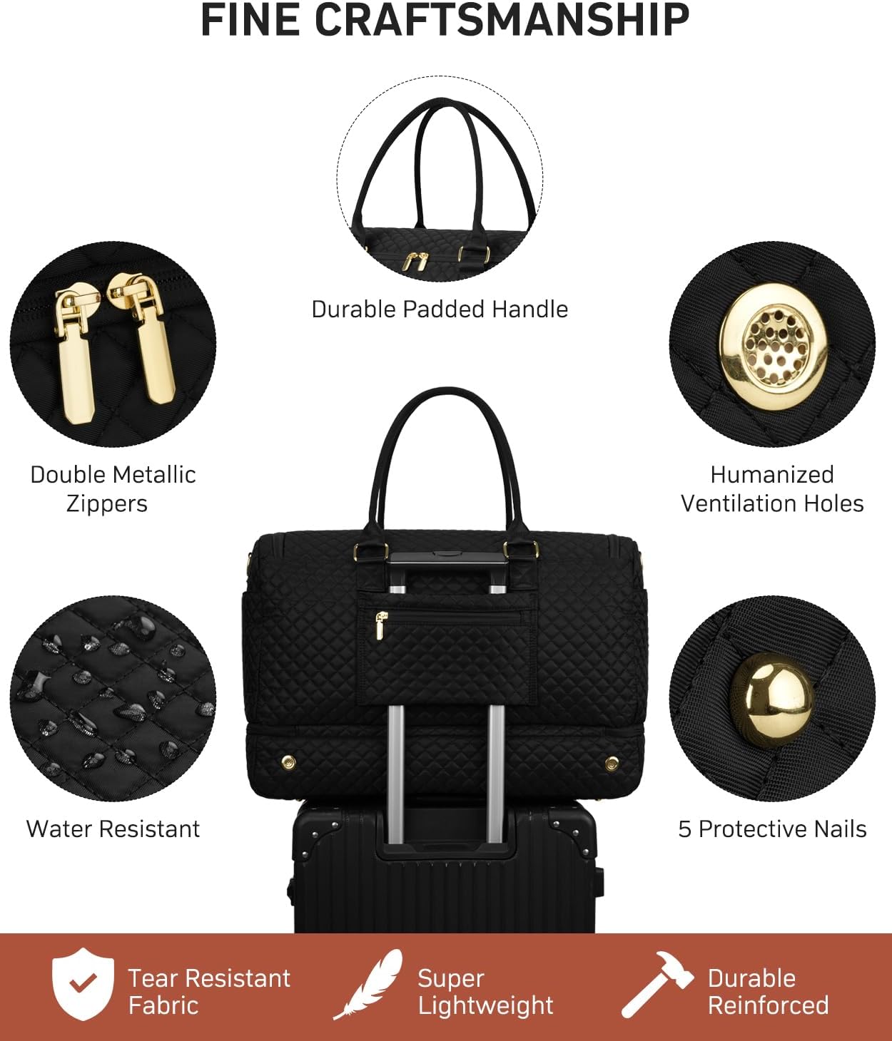 Travel Duffle Bag, Weekender Bags for Women with Shoe Compartment, Overnight Bag with Toiletry Bag, Carry On Duffel Bags For Airplanes, Yoga Gym Duffel Bag, Black