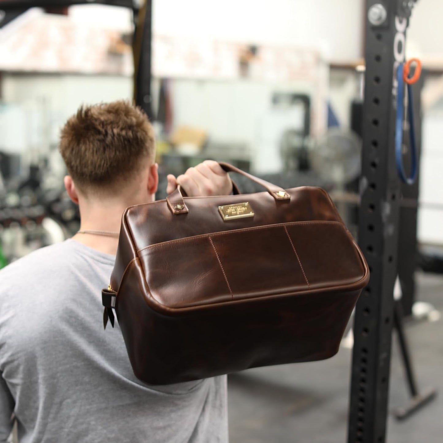 Luxury Gym Bag Men, Leather Crash Bag, Overnight Bag, Carry on, Travel Bag, Workout Bag, Mini Duffel Bag, Gift for Him, Gift for Boyfriend