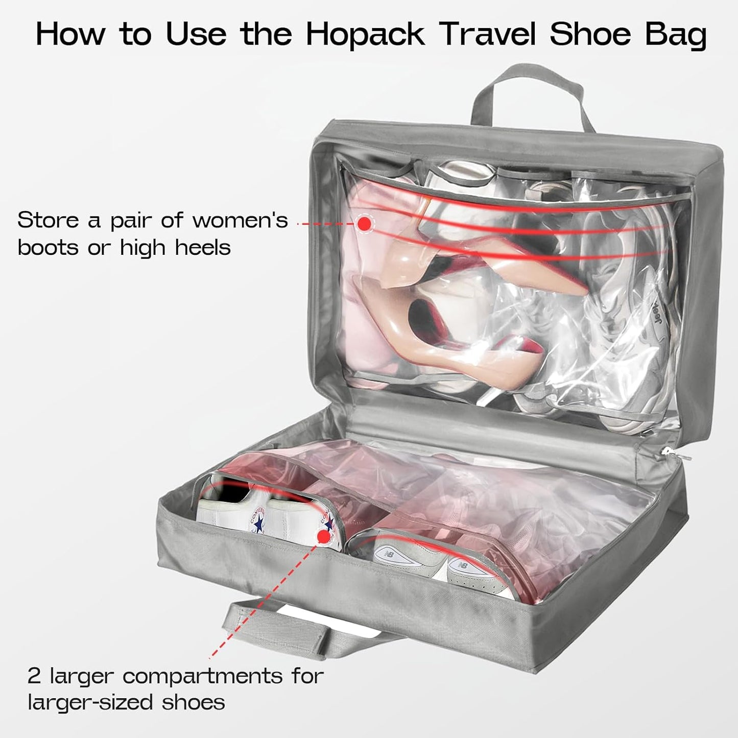 Shoe Bag for Travel with Handle, Travel Shoe Organizer Portable Luggage Shoe Storage Bag, Shoe Bags for Packing in Suitcase (Grey)