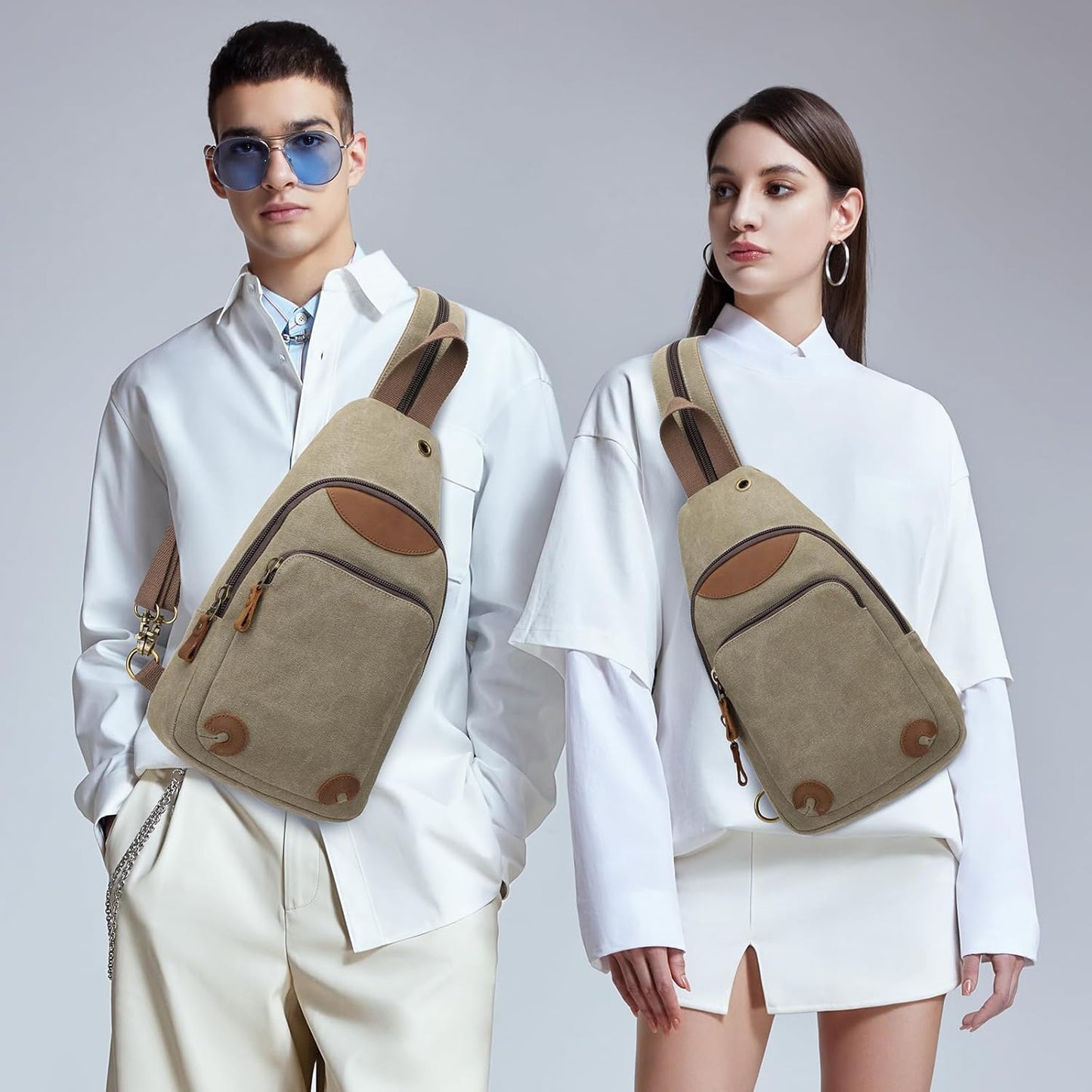 KL928 Canvas Sling Bag Crossbody Backpack Shoulder Casual Rucksack for Men Women,Olive Green