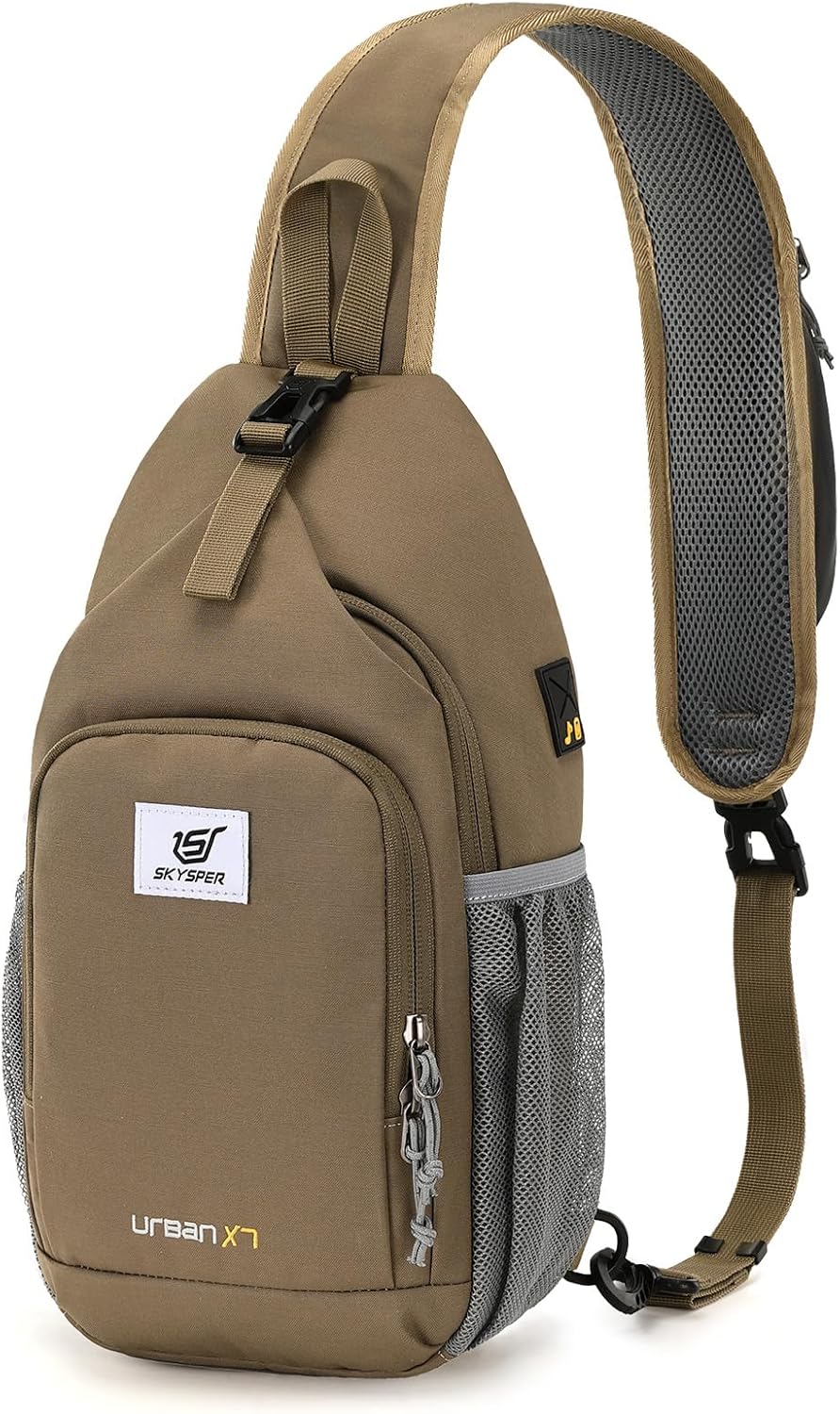 SKYSPER Sling Bag RFID Crossbody Sling Backpack Cross Body Shoulder Bag Travel Hiking Daypack for Women Men(Taupe)